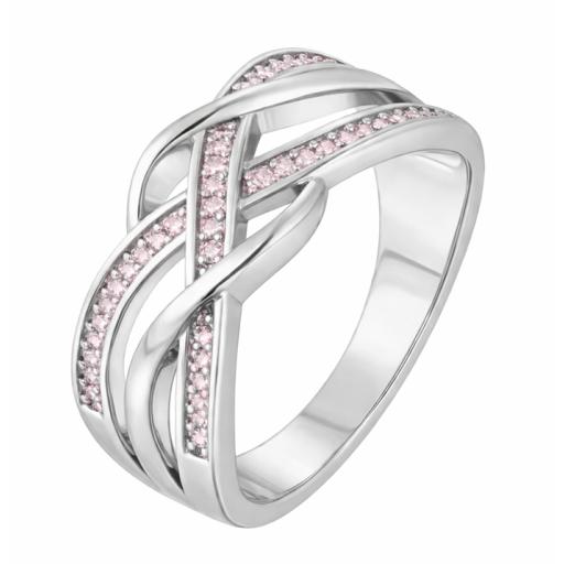 Sterling Silver 925 Crisscross Pink Moissanite Ring - Chunky