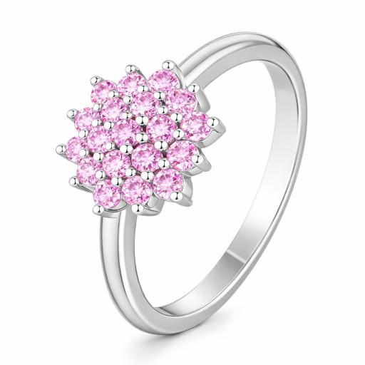 Sterling Silver 925 Pink Moissanite Cluster Ring