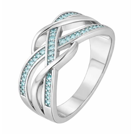 Sterling Silver 925 Crisscross Aqua Blue Moissanite Ring - Chunky