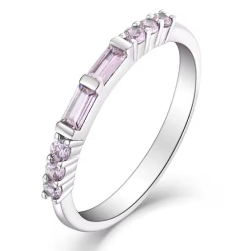 Sterling Silver 925 Pink Baguette Ring