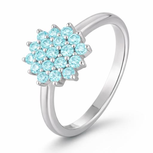 Sterling Silver 925 Sea Blue Moissanite Cluster Ring