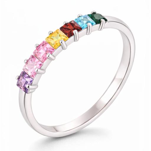 Sterling Silver 925 Multicoloured Rainbow Ring