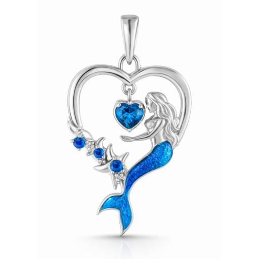 Sterling Silver 925 Mermaid Heart Pendant