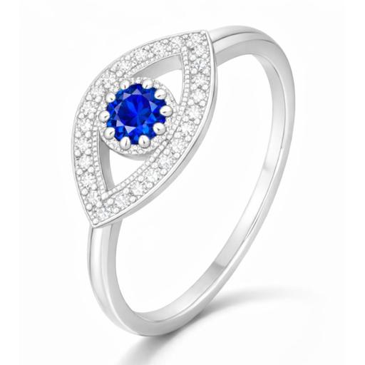 Sterling Silver 925 Sapphire Blue Evil Eye Ring