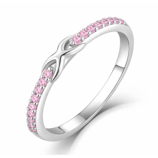Sterling Silver 925 Pink Gem Set Crisscross Infinity Ring
