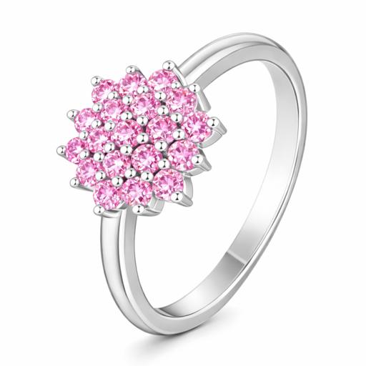 Sterling Silver 925 Pink Moissanite Cluster Ring