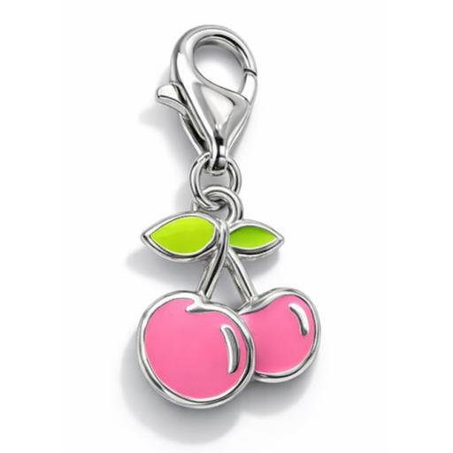 Sterling Silver 925 Pink or Red Enamelled Cherries Charm