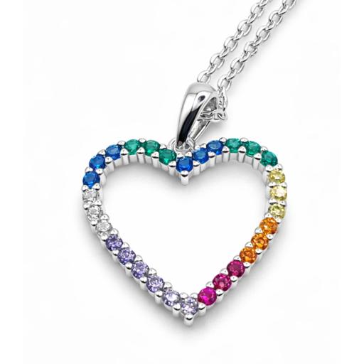 Sterling Silver 925 Angel Multicolour Open Heart Pendant