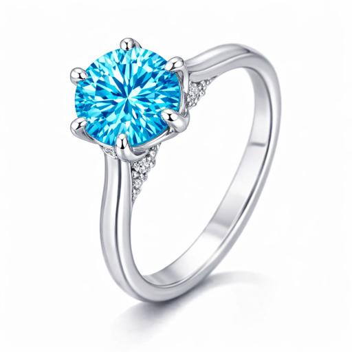 Sterling Silver 925  - 2ct Solitaire Sea Blue Moissanite Ring
