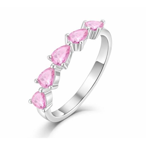 Sterling Silver 925 Pink Gem Set - Pear-Cut Stone Ring