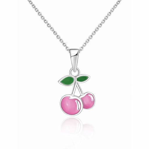 Sterling Silver 925 Dainty Cherries Pink or Red Pendant & Necklace