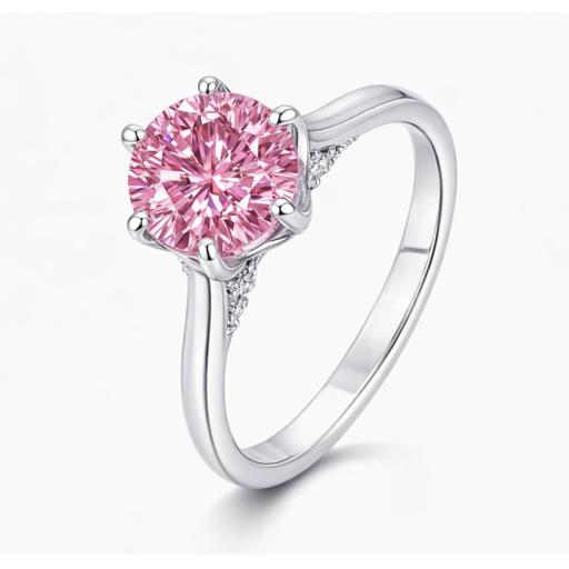 Sterling Silver 925  - 2ct Solitaire Pink Moissanite Ring