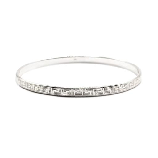 Sterling Silver 925 Greek Key Style Bangle - 7.5"