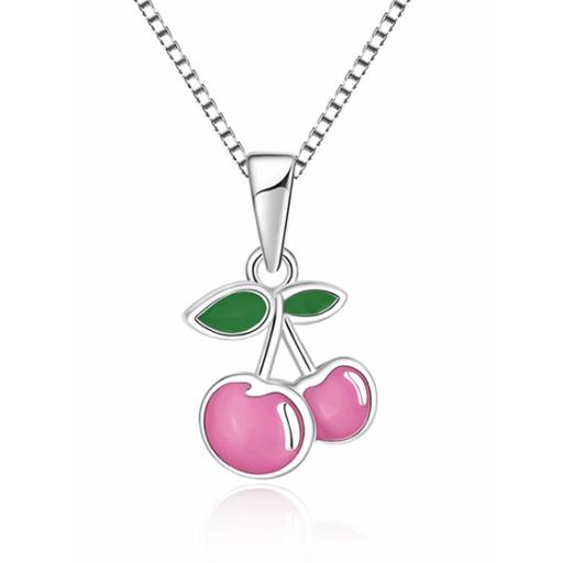 Sterling Silver 925 Cherries Pink or Red Pendant & Necklace