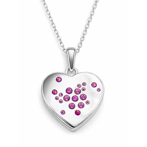 Sterling Silver 925 Heart Pink Gem Set Pendant & Necklace