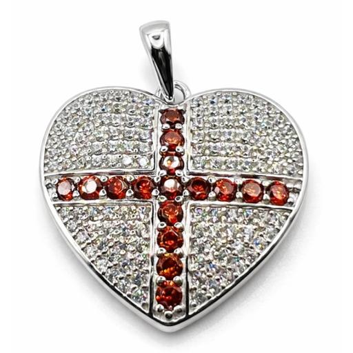 Sterling Silver 925 England Garnet Gem Set Heart Pendant