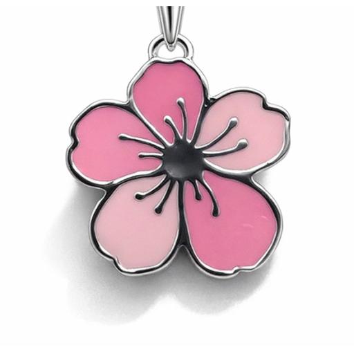Sterling Silver 925 Pink Enamel Flower Pendant + Necklace
