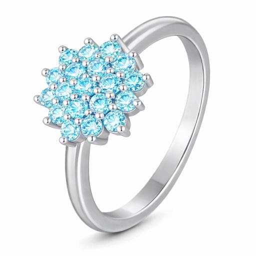 Sterling Silver 925 Sea Blue Moissanite Cluster Ring
