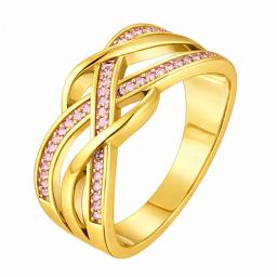 Eastons Gold overlay chunky criss cross ring with pink round brilliant Moissanite stones