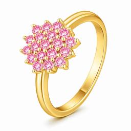 Eastons Gold overlay pink moissanite cluster ring with 13 round brilliant stones