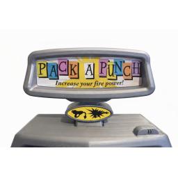 Front angle of the Pack‑A‑Punch 3D printed model with sticker artwork applied.