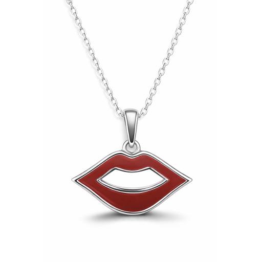Sterling Silver 925 Red Enamelled Lips Pendant & Necklace