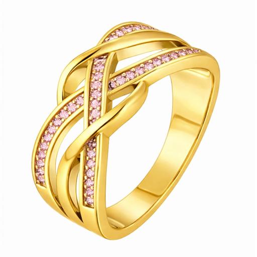 Eastons Gold overlay chunky criss cross ring with pink round brilliant Moissanite stones