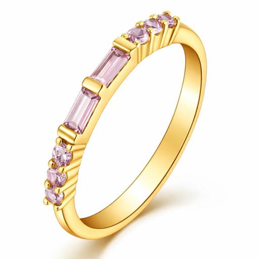 Eastons Gold overlay pink baguette stacking ring with baguette and round‑cut stones