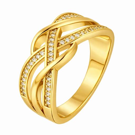 Eastons Gold overlay chunky criss cross ring with clear round brilliant Moissanite stones