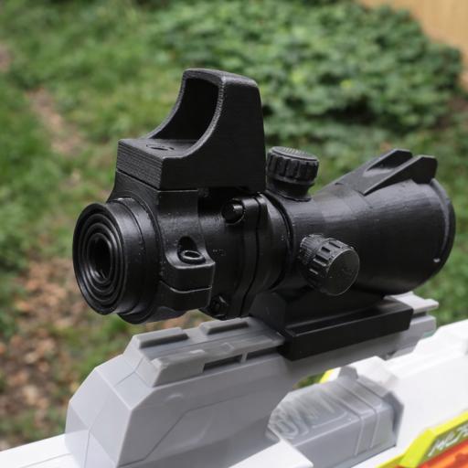 NERF Gun ACOG Sight STL – 3D Printable Hybrid Scope Accessory | ACOG + Reddot Style Nerf Rail Attachment