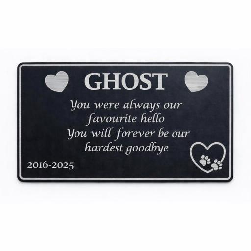 Back of engraved pet memory card showing pre‑engraved verse and scratch‑resistant finish.