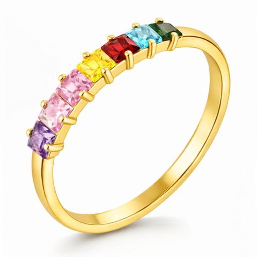 Eastons Gold overlay rainbow eternity ring with seven multicoloured princess‑cut stones