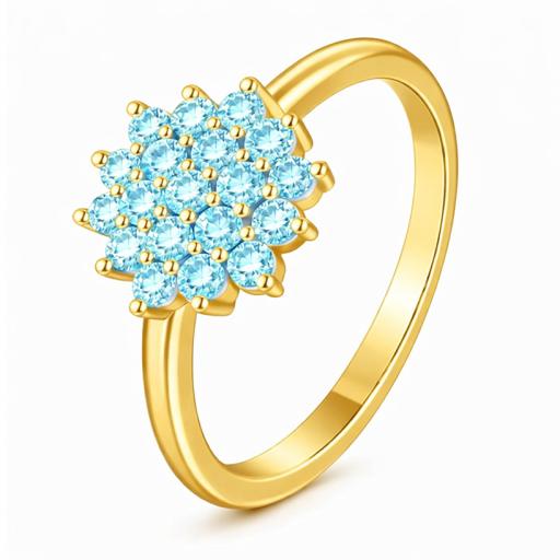 Eastons Gold overlay sea blue moissanite cluster ring with 13 round brilliant stones